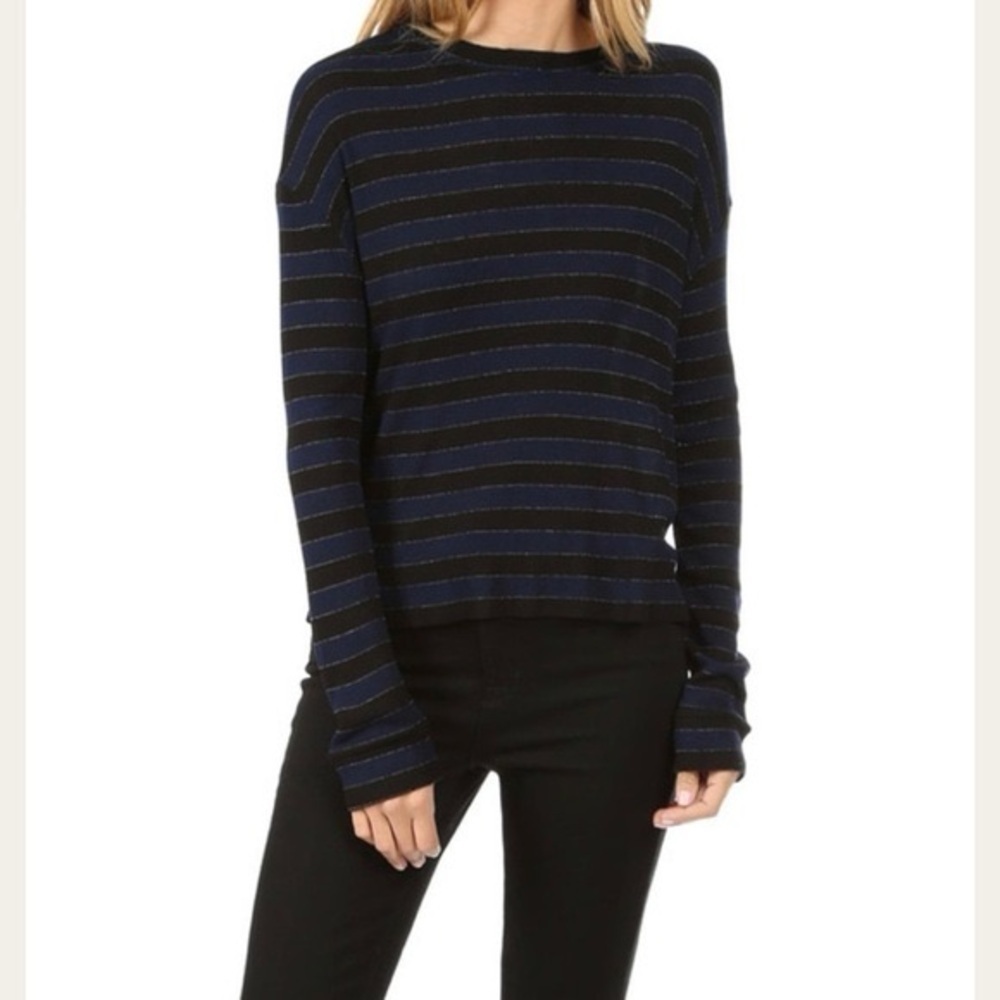 RtA Emmet long sleeve Striped Navy Black Women's Top